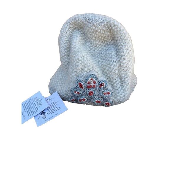 NWT French Knot Mohair Hat Beanie With Embroidery Ivory Free Size - Picture 3 of 10